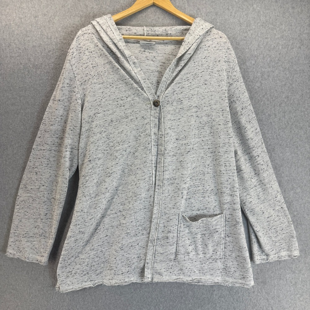 Feather Gray Speckled Knit Cardigan Hooded Open Front Comfy Womens Size 3 / L